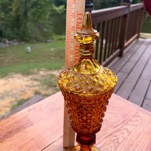 Ambient Amber Apothecary Style Tall VTG 1970s Decorative Dish With Lid Cover - Picture 3 of 6